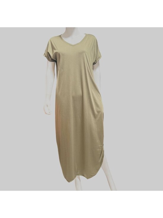 unbranded Dresses & Skirts - Womens Casual Maxi Dress 2XL Green Cotton Blend Short Sleeve Pockets Side Slit
